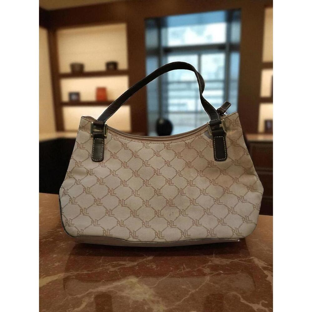 Lauren Ralph Lauren Handbag Monogrammed Classic Baguette Purse Canvas